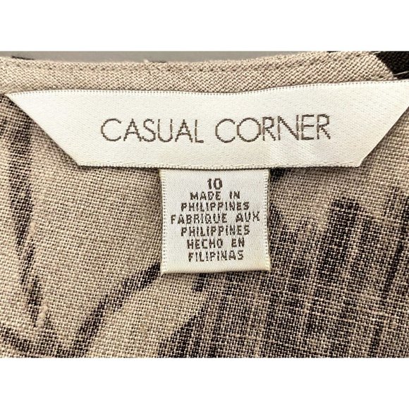 Casual Corner 100% Linen Maxi Sheath Dress Size 10 Brown Floral Print Side Slits - Picture 3 of 9